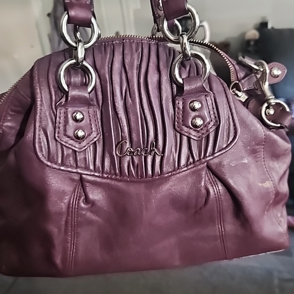 Coach Handbags - Coach Purple Leather Satchel with Ruched Detailing